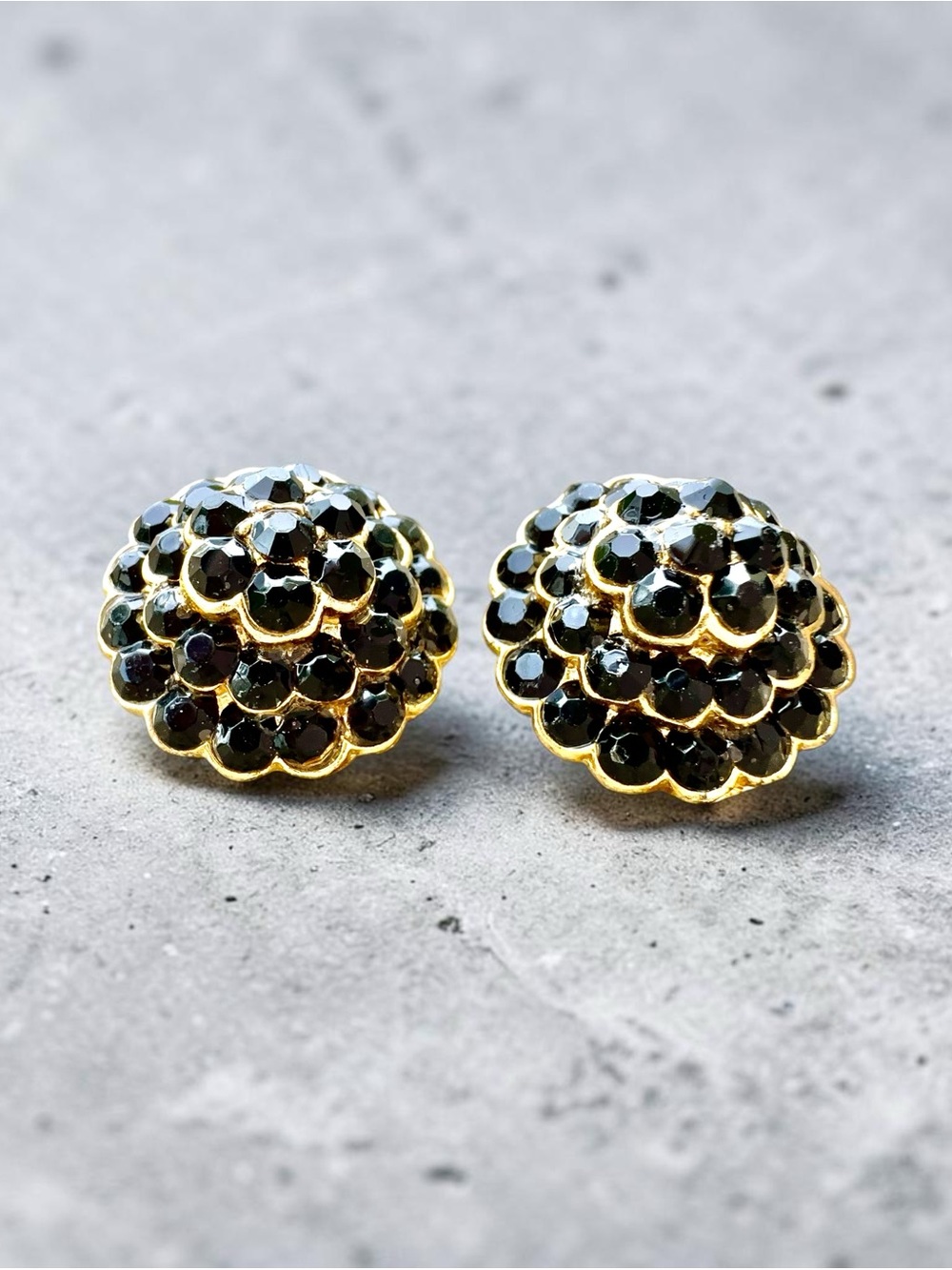 Vintage Black crystal Tiered Dome Clip-On Earrings